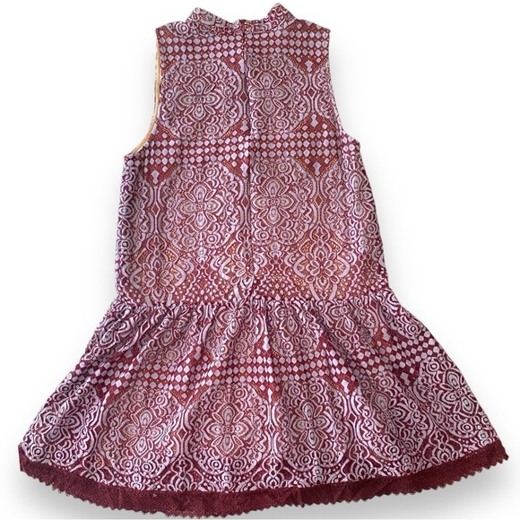 Lulus Belrose Sleeveless Mock Neck Burgundy Lavender Lace Mini Drop Waist Dress - Picture 9 of 12